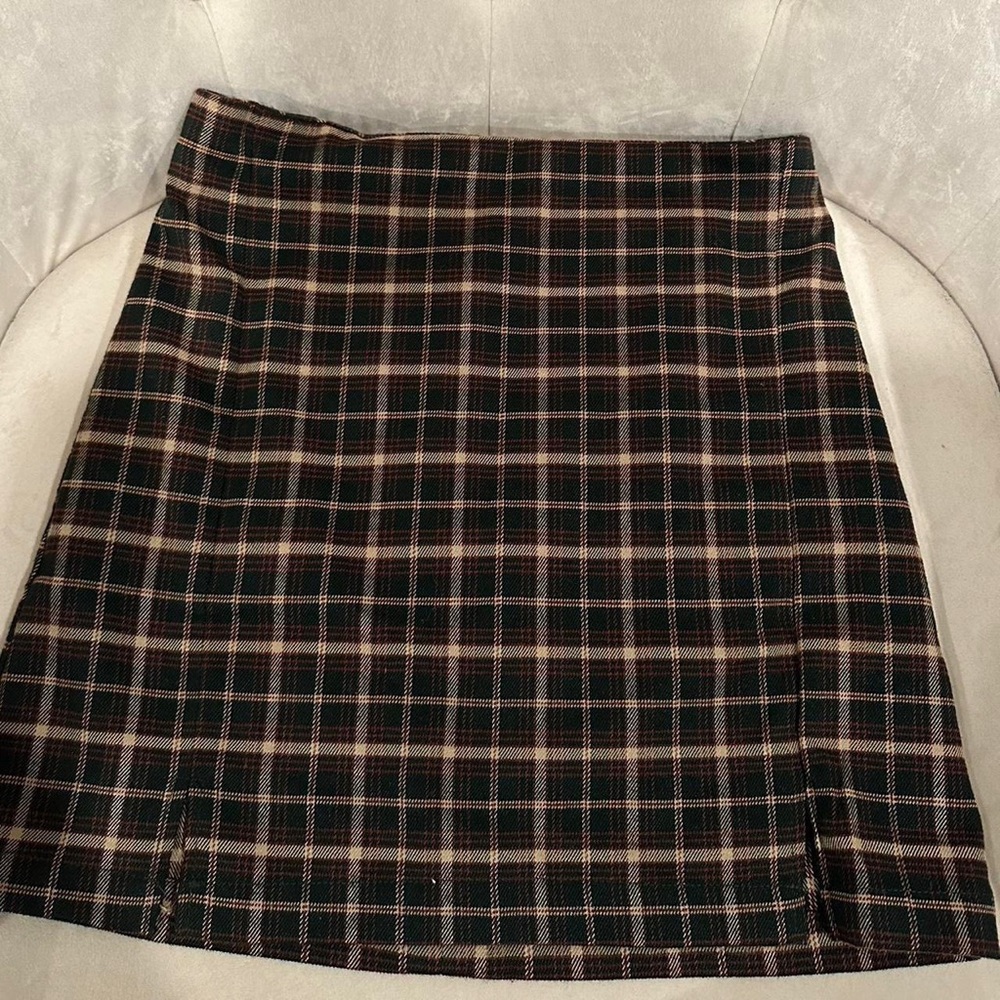 plaid green and brown mini skirt